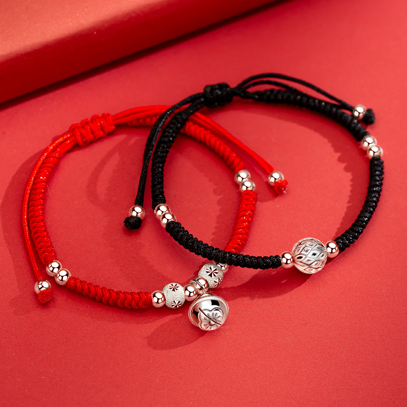 Bell red rope couple bracelet for girls sterling silver couple a pair of woven hand rope step by step Tanabata gift