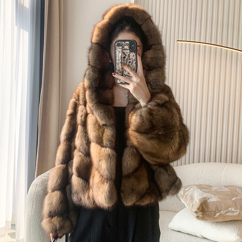 2026 Winter New Imported Russian Starry Sable Mink Fur Coat Women's Whole Sable Short Hooded Fur Coat 2026 Winter New Imported Russian Starry Sable Mink Fur Coat Women's Whole Sable Short Hooded Fur Coat