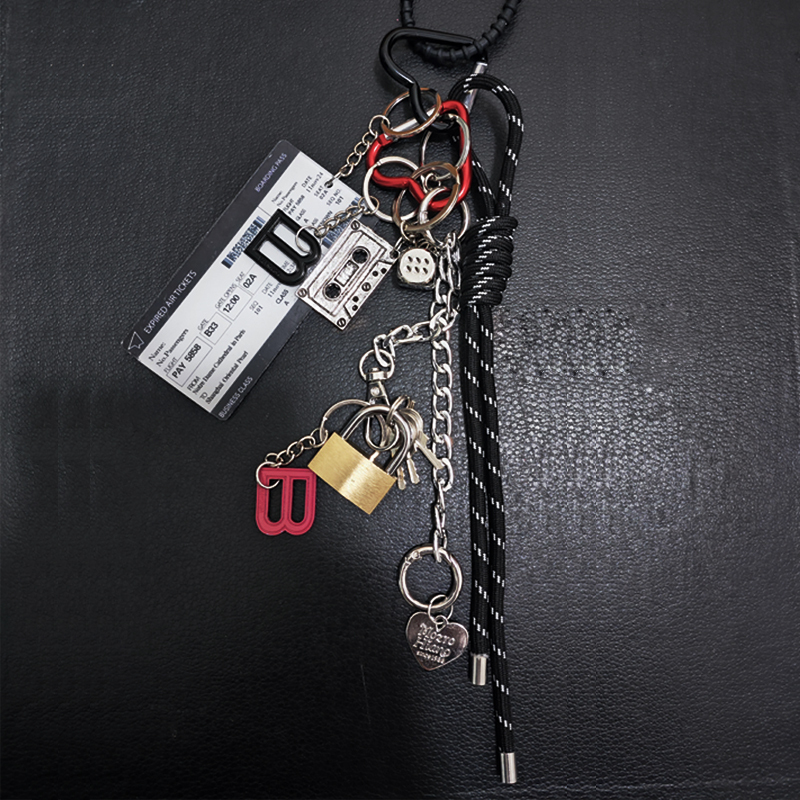 Dongdaemun Original Miu Series Motorcycle Bag Pendant Rodeo Metal Lock Letter Braided Rope Keychain