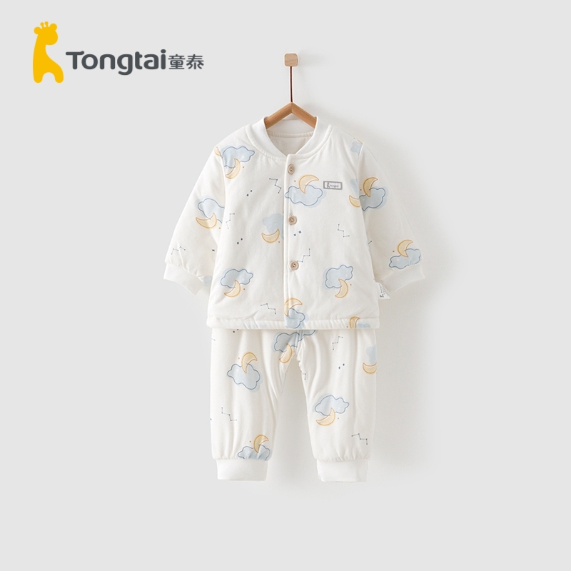 Tongtai autumn and winter newborn clothes Infant cotton stand-up collar suit 3-24 months-3 years old baby cotton coat two-piece set