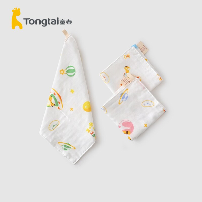 Tong Tai Four Seasons Infant Boy Boy Baby Supplies Accessories Saliva Towel Face Towel Four Layer Dark Grid Square Towel Three Pieces
