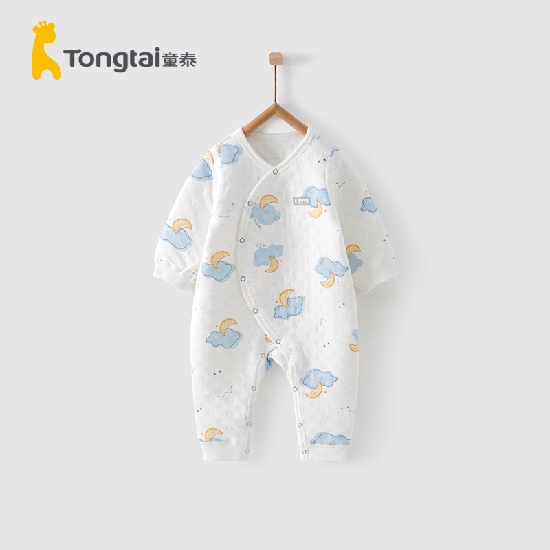 Tong Tai autumn and winter 1-12 months infant boys and girls baby home thick clam coat partial open warm jumpsuit crawling suit