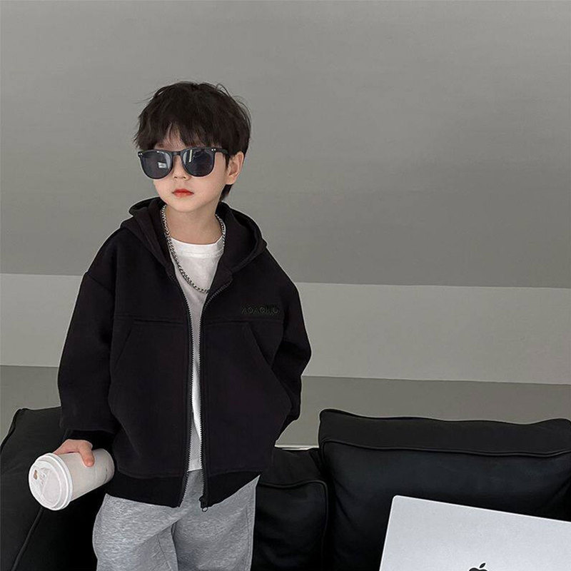 Boys' Hooded Sweatshirt Jacket Zipper Cardigan Little Boy Spring and Autumn Loose Sweatshirt for Young Children Stylish and Fashionable Top