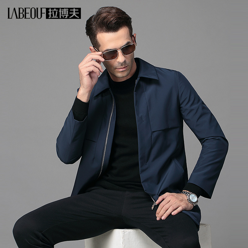 Labov Wind Jersey Male Mid-career Middle Long Version Flipped Anti Crease Jacket Free to handle Fall Leisure Men's Jacks