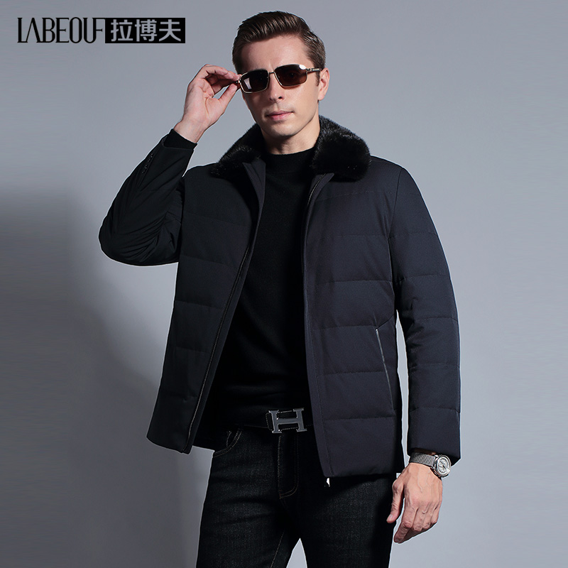 Labov down clothes men's mink fur collar white duck suede warm middle aged winter dad loaded with thick coat