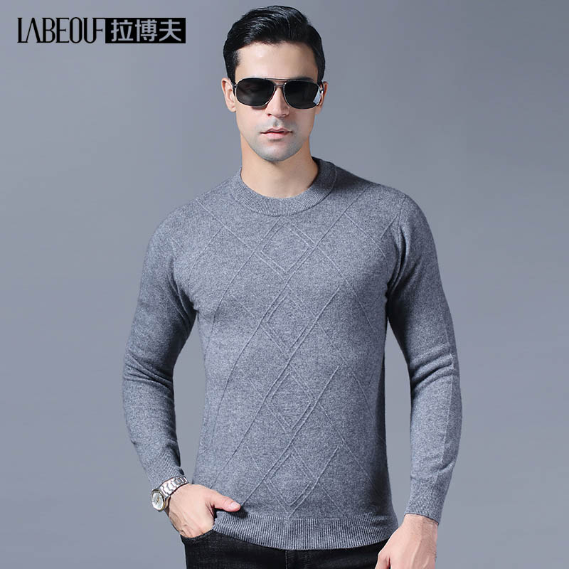 LaBeouf Sweater Men's Middle-aged Pure Cashmere Casual Warm Round Neck Long Sleeve Winter Anti-pilling Men's Tops