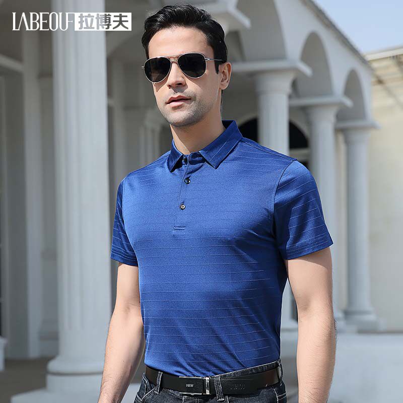 Labov New Year's Eve 100% mulberry silk T-shirt male business casual light luxury men's summer breathable short polo shirt