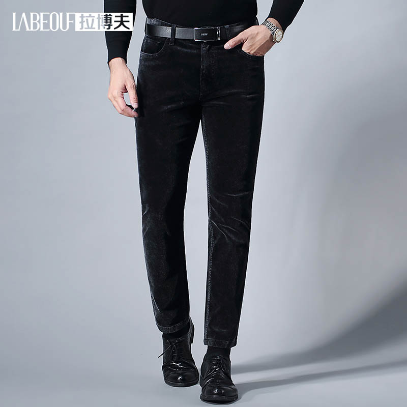 Labov Jeans Male Middle Aged Business Casual Elastic Slim Fit Pants Straight Barrel Black Manmade Pants