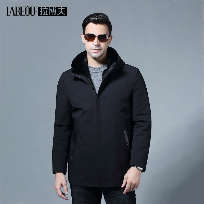 LaBeouf brand pie overcomes the middle-aged and elderly medium-length version of the fur one liner jacket leader dad coat men's clothing