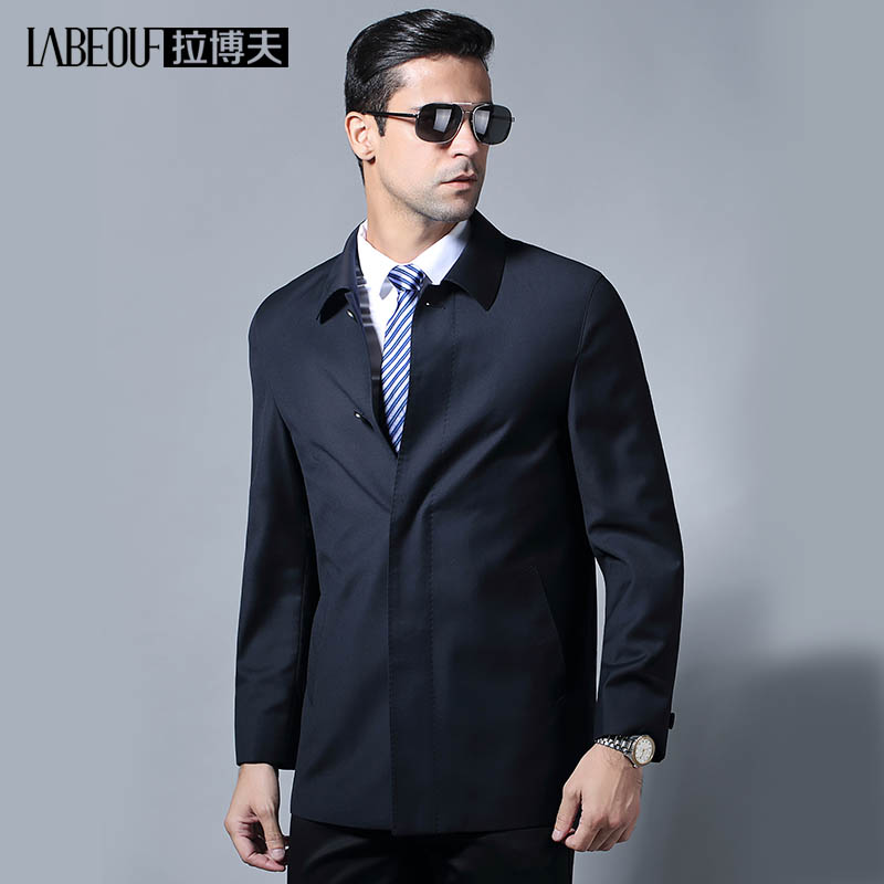 Labov jacket male middle age exempt from ironing out jacket pure color medium long version capsized spring fall sashimi Jack windsuit