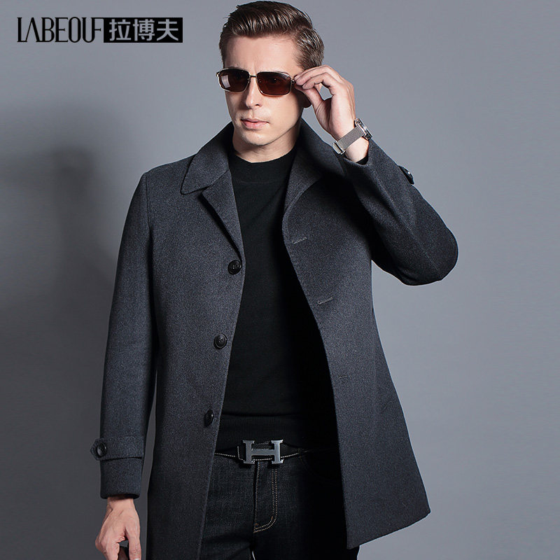 LaBeouf woolen coat men's mid-length lapel slim fit middle-aged and elderly dad's business casual British style coat