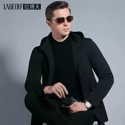 LaBov 2021 autumn mid-long version windbreaker men Middle-aged men Business casual thin slim hooded jacket