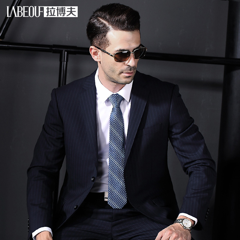 Rabov Wool suit men business leisure blue striped dress suit men