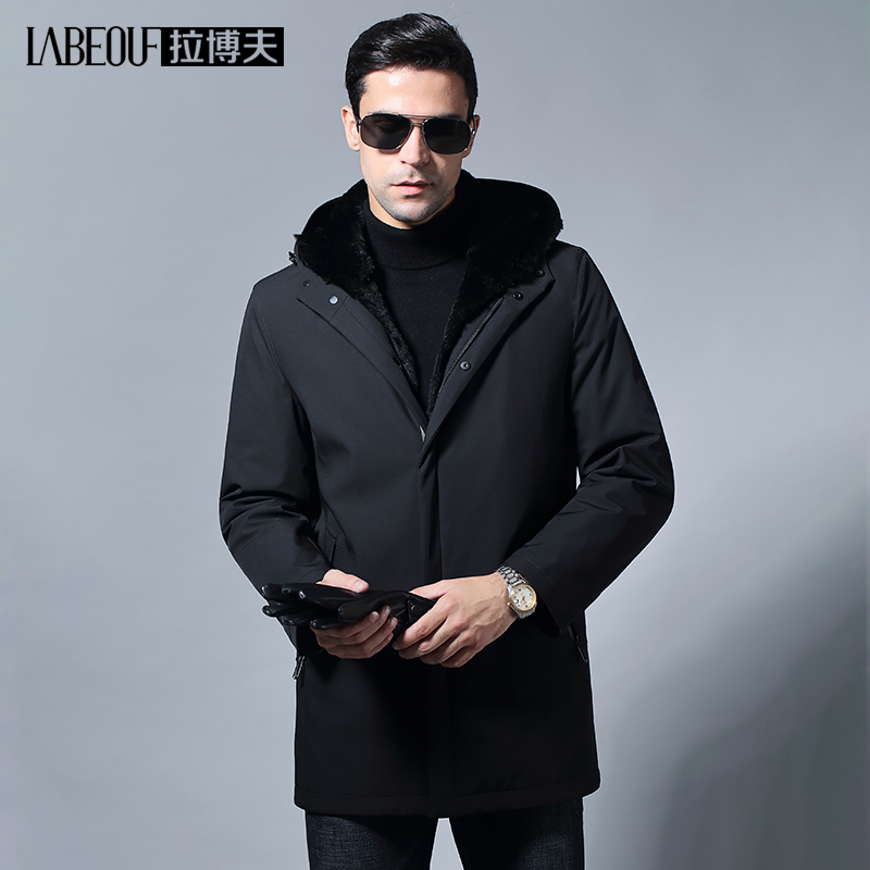 Labov Spring Summer Business Casual Seater Version men's medium long version of warm fur The big coat minimis about 100 lap jacket