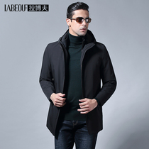 LaBehov down jacket male middle-aged man solid color warm coat white duck down business casual hooded dad jacket