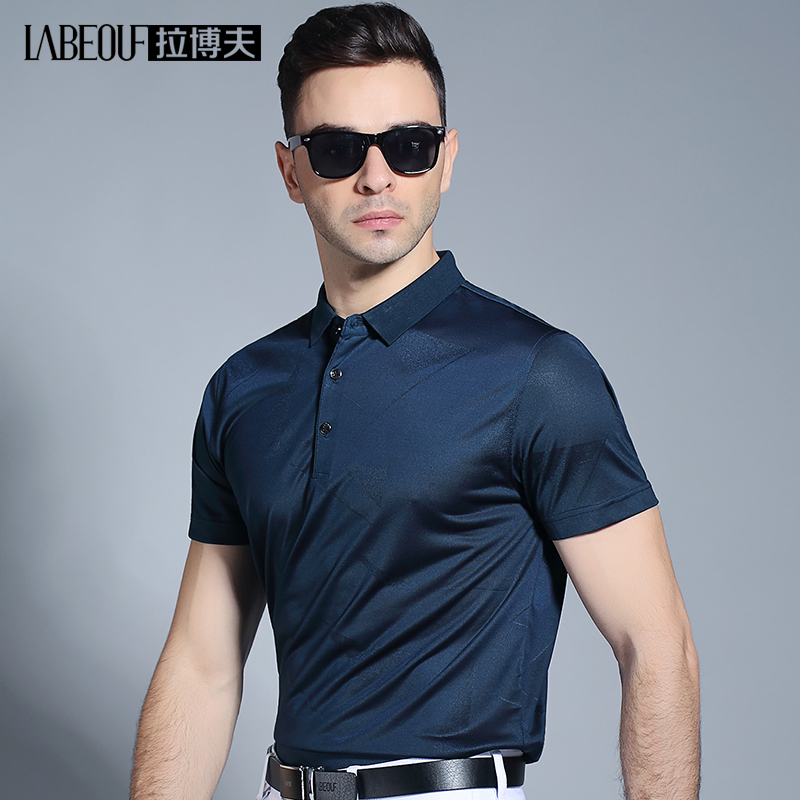 Labov Pure Color Mulberry Silk Short Sleeve T-shirt Male Middle Summer New Pint Loose Business Casual Polo Shirt