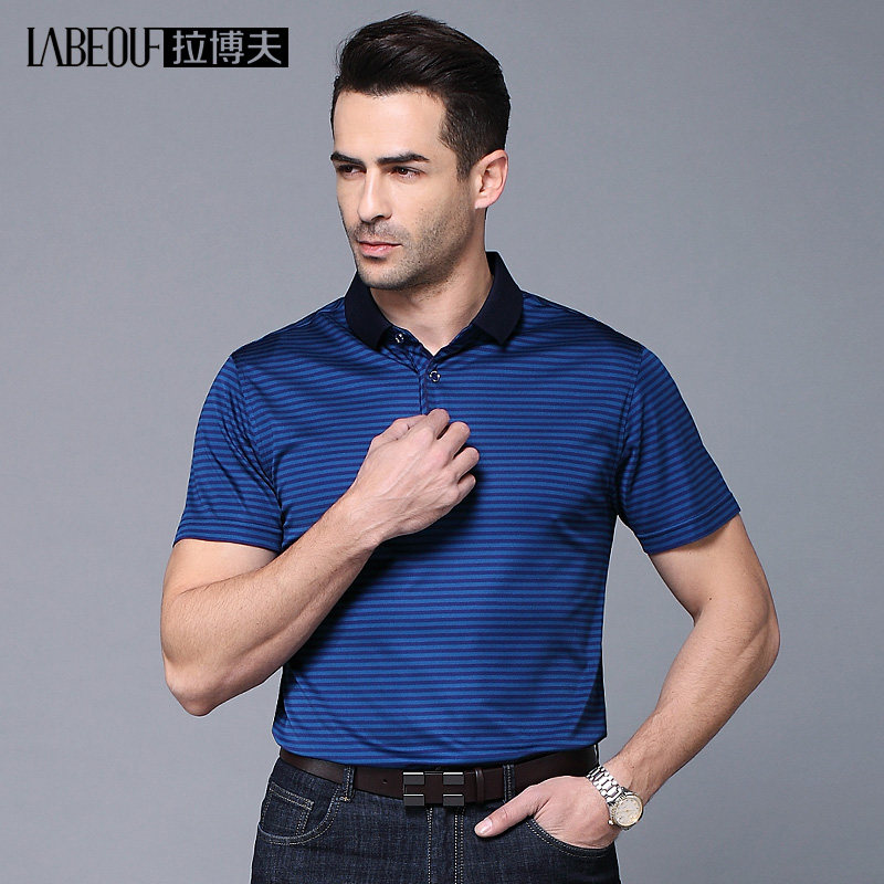Labov mulberry silk short sleeve T-shirt male business casual large size easy and breathable 2022 thin-style polo shirt