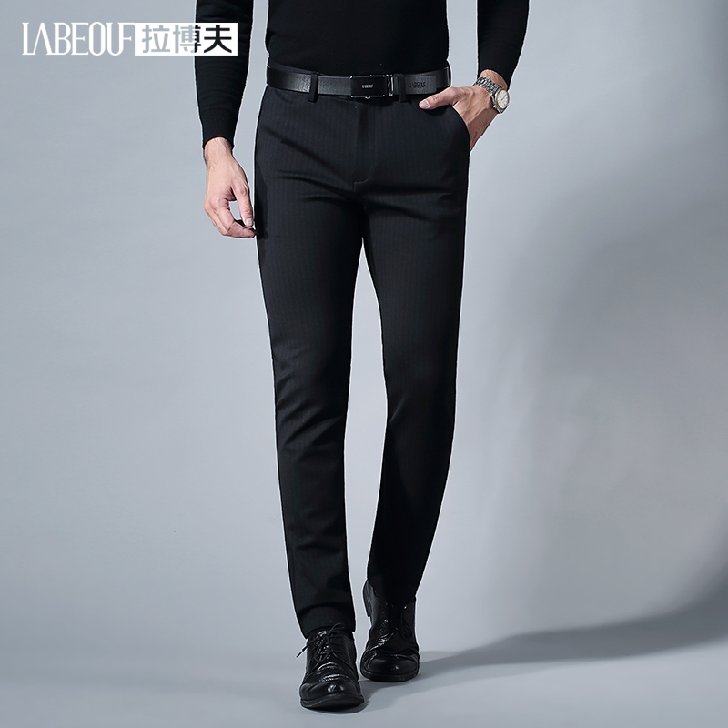 Labov Casual Pants Men's Mid Waist 100 Lap Elastic Slim Fit Pants Mid-Aged Business Fall Free Ironing-Free Western Clothing Pants