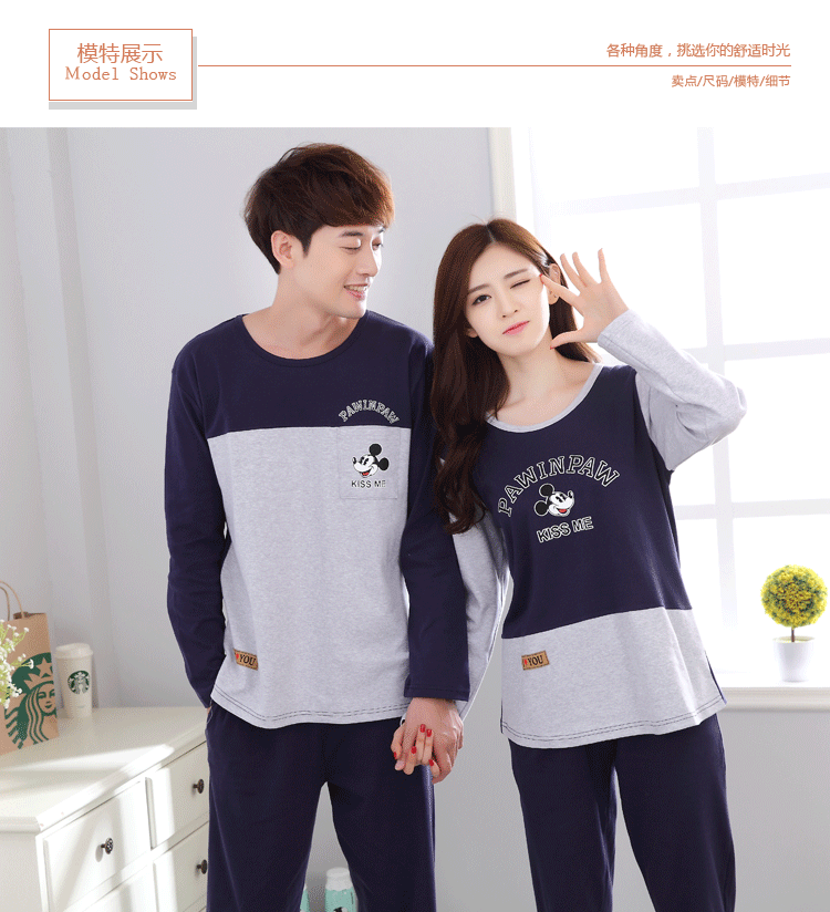 Bộ đồ ngủ đôi mùa thu và mùa đông Đồ ngủ dài tay nữ bằng vải cotton mỏng Bộ đồ ngủ nam phiên bản Hàn Quốc của bộ đồ dịch vụ gia đình cỡ lớn Xia Chunqiu đồ bộ vải đũi