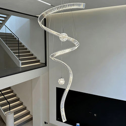 Large Chandelier for Duplex Buildings, Light Luxury Crystal Lamp, Villa Living Room Suspended Lamp, Unique Ribbon Design, Luxurious Staircase Hollow Lighting Fixture