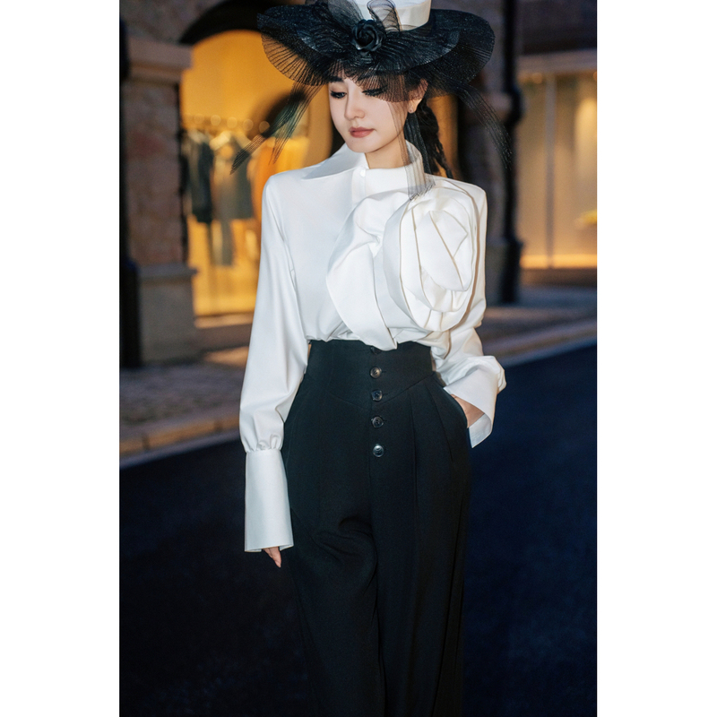 Star 141319 Designer Style Niche Light Luxury Fashion High-End Stylish Versatile Design Socialite White Shirt