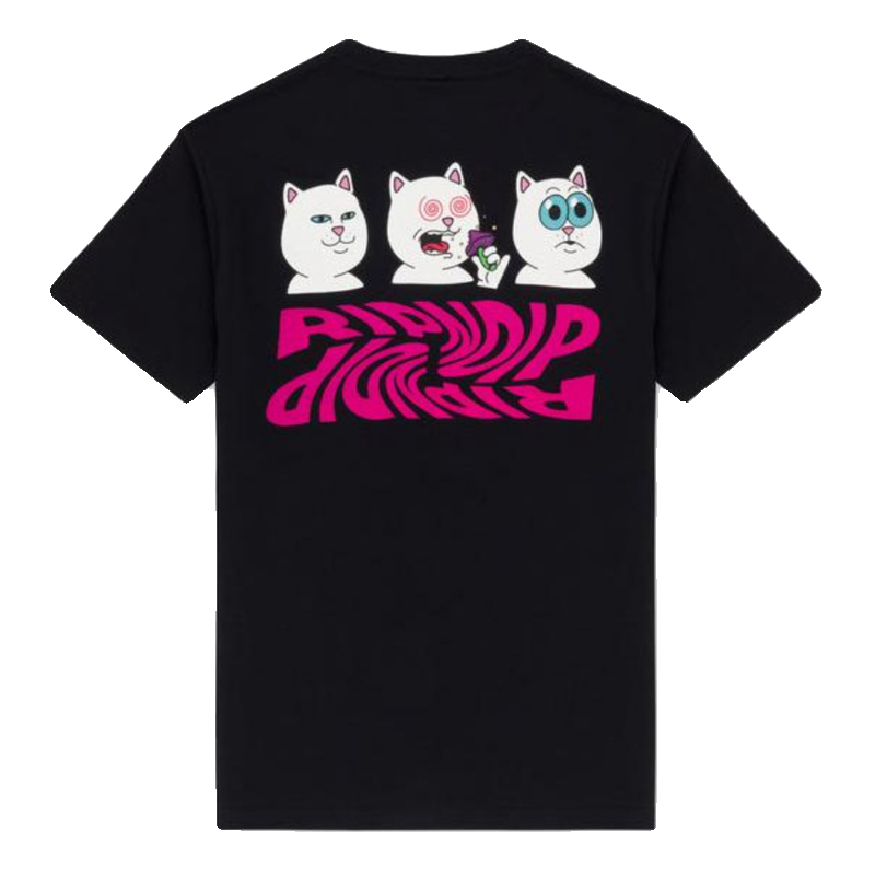 Американский модный бренд RIPNDIP SHROOM DIET маленький кот вес снижения короткий рукав, круглый вырез, печатный топ пара