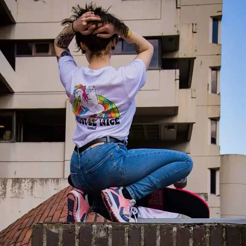 Американский модный бренд RIPNDIP базовый кот, футболка с короткими рукавами, средний палец, кот-под карманом, радужный единорог, простой принт, хлопок, модный бренд
