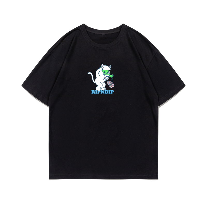 Американский трендовый бренд RIPNDIP средний палец кота инопланетный голова кота повседневная футболка с коротким рукавом для мужчин и женщин, универсальная и универсальная