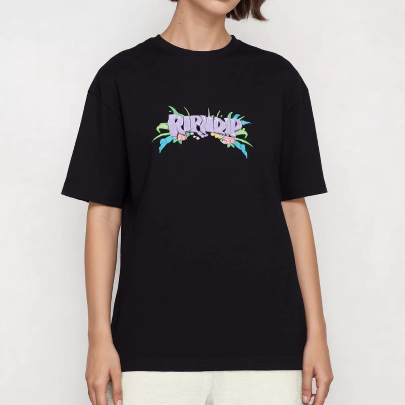 Американский модный бренд RIPNDIP, кот с поднятым средним пальцем, хлопковая футболка с короткими рукавами, сад, загадочная чёрная кошка, забавная мультфильмовая повседневная