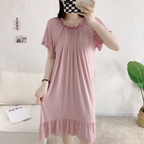 Sleeping dress woman Modale dress with dress and summer large size round neckline tightness with thin section fat mm loose short sleeve long dress