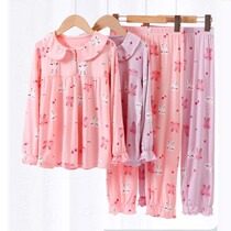 Childrens sleepwear suit Summer thin Air Breathable Ice Silk Cool Girl girl Long sleeves Home Comforts Air Conditioning Comfort Soft Glutinous comfort
