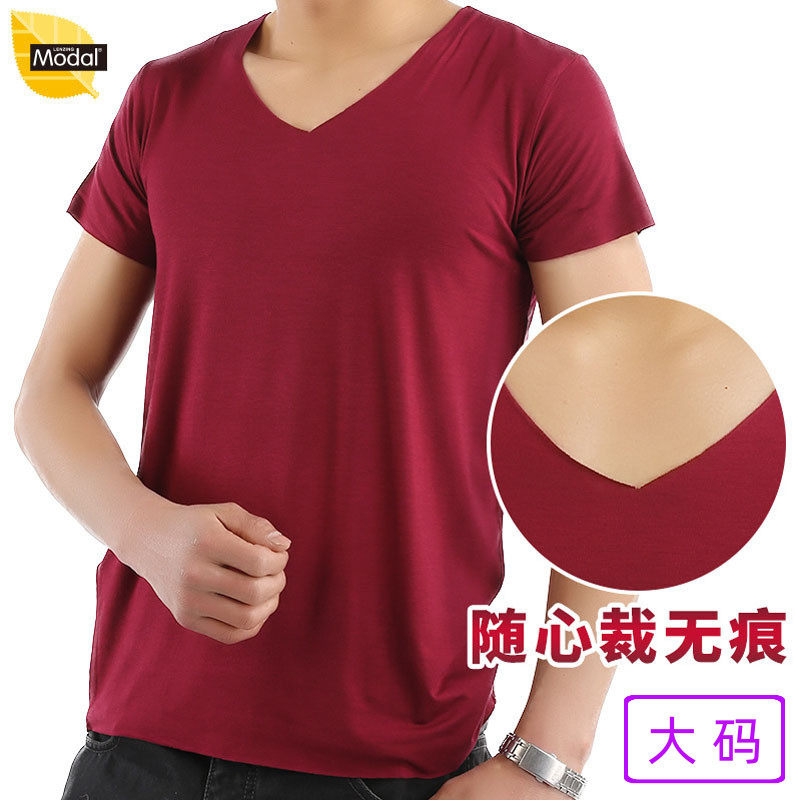 Large size T-shirt men's modal short-sleeved incognito fat fat fat solid color inner jacket Short-sleeved T-shirt half sleeve