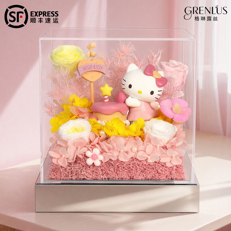 Sanrio Hello Kitty Kuromi Eternal Flower Gift Box Chinese Valentine's Day Gift Birthday Surprise Sanrio Hello Kitty Kuromi Eternal Flower Gift Box Chinese Valentine's Day Gift Birthday Surprise