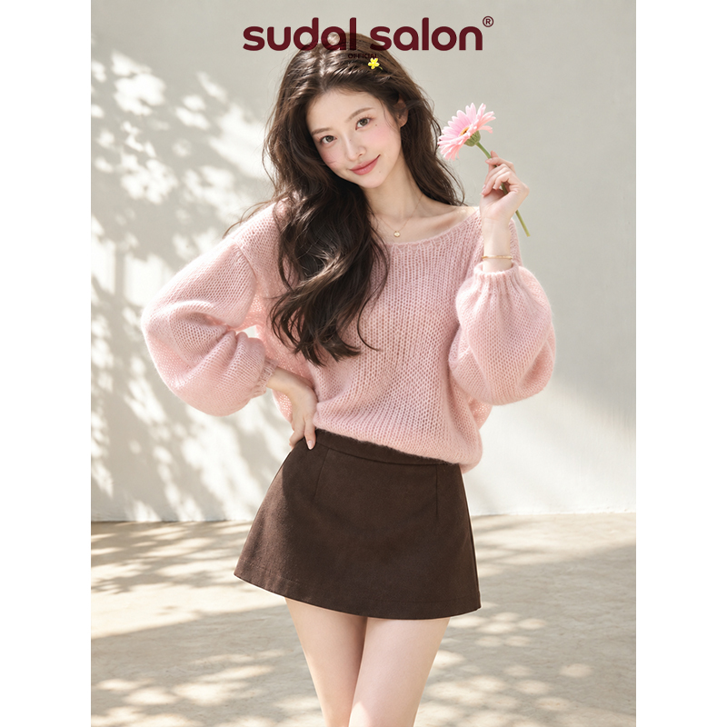 Korean-Style Pink Fluffy and Soft Mohair Sweater for Women, Very Beautiful Autumn and Winter Lazy Style Knit Top Korean-Style Pink Fluffy and Soft Mohair Sweater for Women, Very Beautiful Autumn and Winter Lazy Style Knit Top