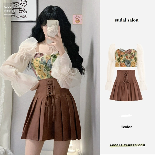 Осенняя модная юбка в складку, комплект, в западном стиле