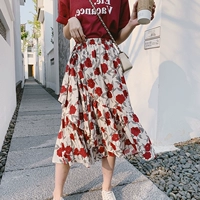 Mùa hè 2019 hương vị Hồng Kông sang trọng gió cao eo lỏng voan hoa dài phần váy hoang dã một từ váy bánh - Váy chân váy chữ a dáng dài
