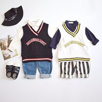 20 Spring and Autumn 1 new 2 boys college wind pure cotton knitting vest 4 children 3 year old babys horsemare tide