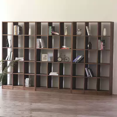 Creative solid wood cherry wood bookshelf bookcase floor-to-ceiling simple Nordic black walnut combination locker Oak bookshelf