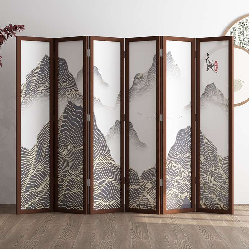New Chinese-style screen partition living room bedroom hotel office simple modern folding mobile landscape solid wood folding screen