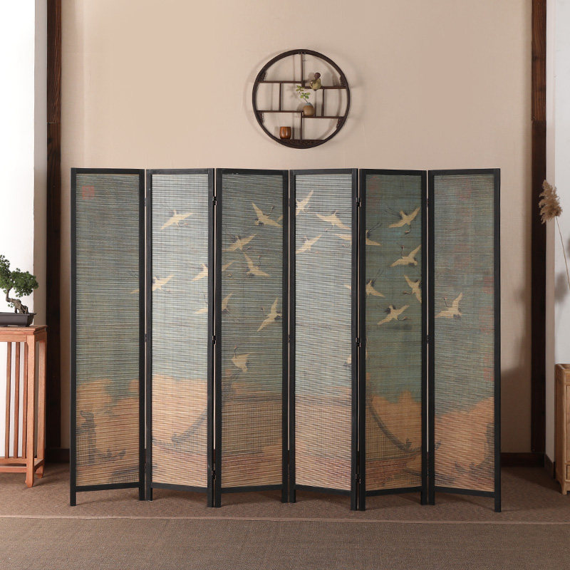 Solid wood screen partition living room modern Chinese screen folding screen bamboo indoor partition screen office Ruihe diagram