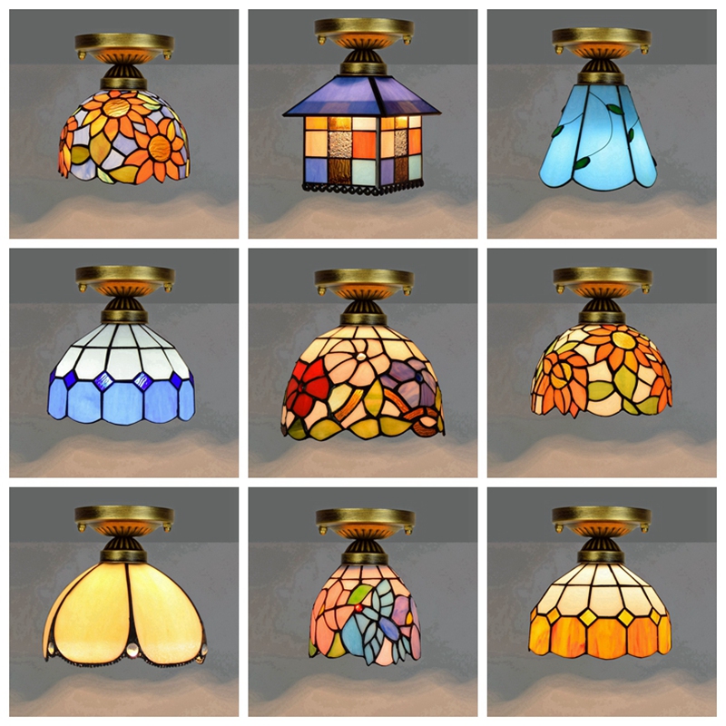 American-Style Pastoral Stained Glass Living Room Bedroom Hallway Light Corridor Balcony Foyer Entrance Mediterranean Small Ceiling Light American-Style Pastoral Stained Glass Living Room Bedroom Hallway Light Corridor Balcony Foyer Entrance Mediterranean Small Ceiling Light