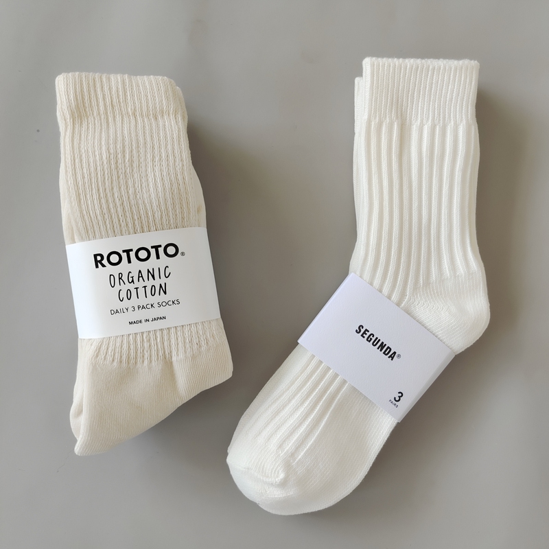 Japanese Rototo White Mid-High Tube Double-Needle Socks for Men and Women, Pure Cotton, Thickened Towel Bottom Sports Socks, Slouch Socks