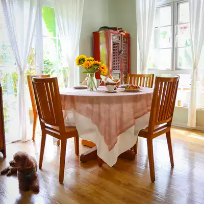 Tablecloth waterproof oil-proof naked pink purple lace French hollow MISS PEONY small round table coffee table piano cover