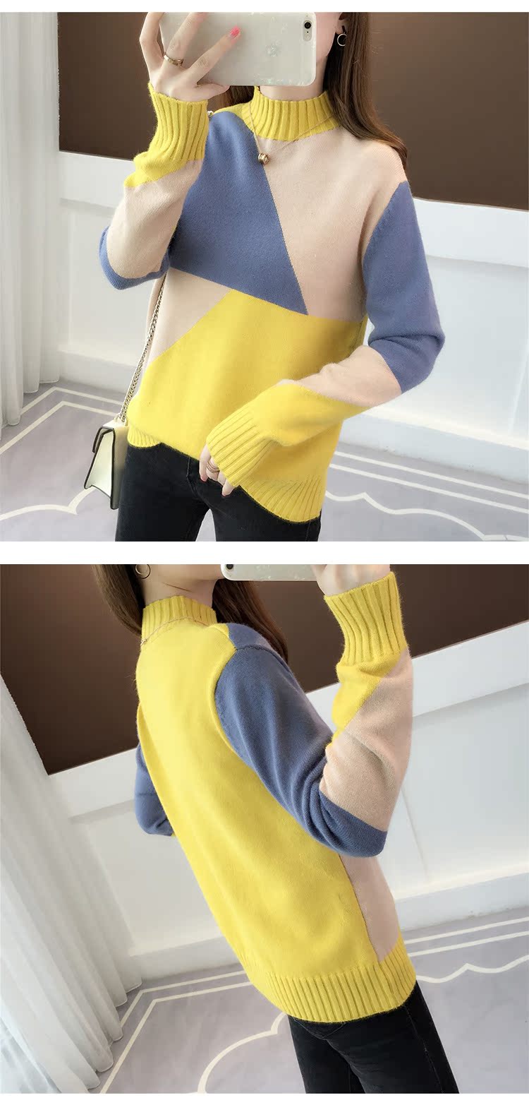 Áo len nữ 2018 Thu Đông Nữ mới Áo mới Net Đỏ Hàn Quốc Colorblock dài tay đan áo dệt kim áo khoác len cardigan