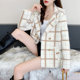 Suit collar plaid jacket women's short style small fragrance autumn and winter 2022 new loose thick mink velvet knitted cardigan