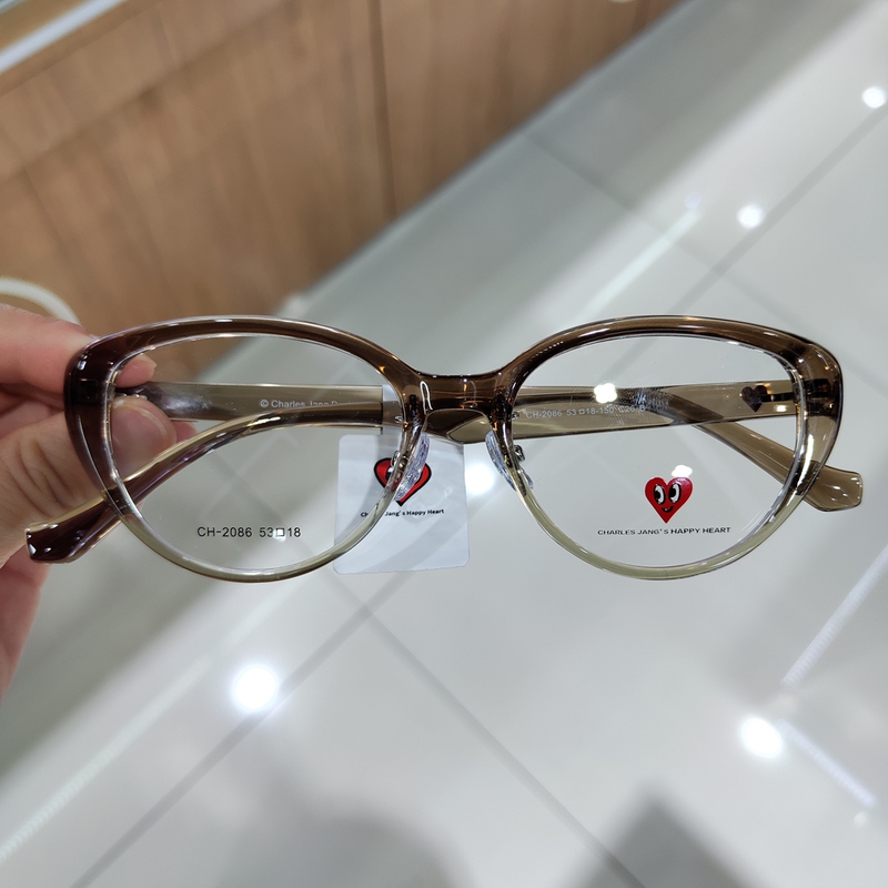 Charles Heart-Shaped Eyeglass Frames for Nearsighted Women, Retro Cat-Eye Brown Eyeglass Frames, Plain Black Frame 2086Ch2085