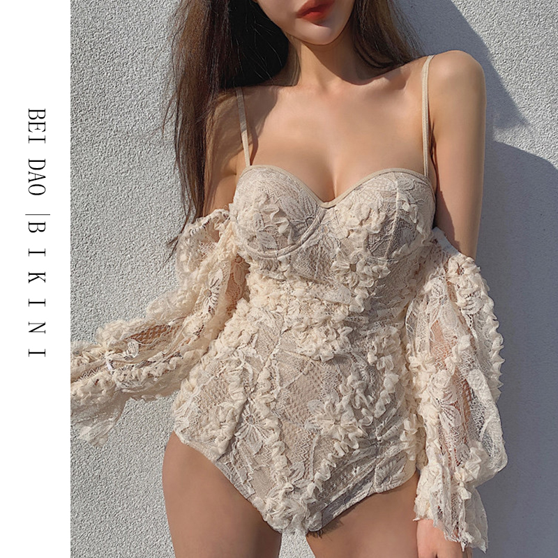 oneday South Korea's new sexy small-chested one-piece long-sleeved swimsuit women's belly-covering slim belly raw conservative hot spring swimsuit