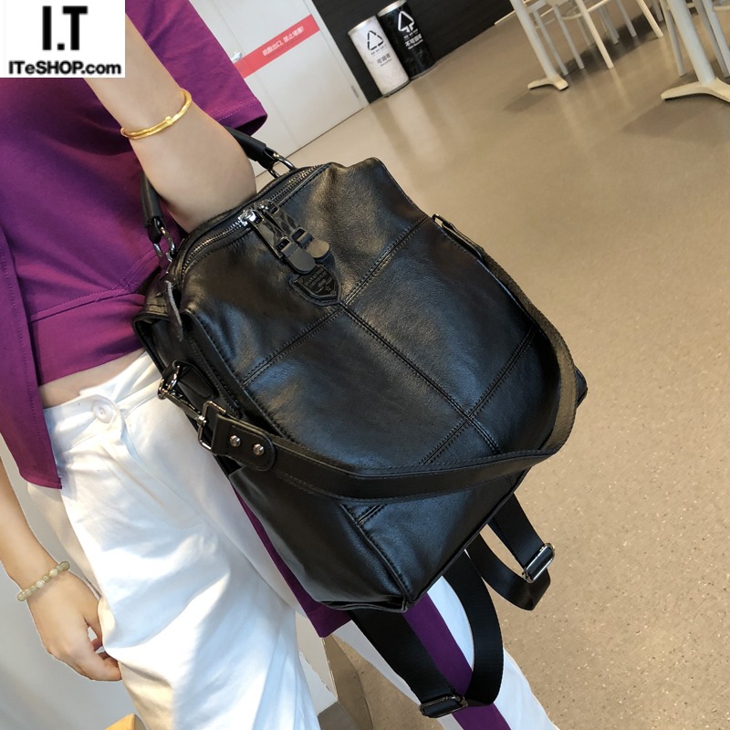 Hong Kong cowhide backpack simple stitching cowhide travel bag casual women's backpack cowhide dual-purpose backpack