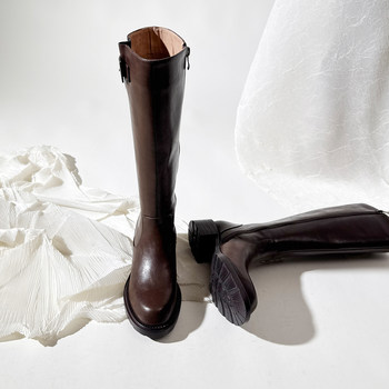 British round toe high side zipper knight boots with thick heel