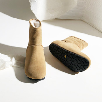 Korean style round toe short-tube spliced plush snow boots with flat soles